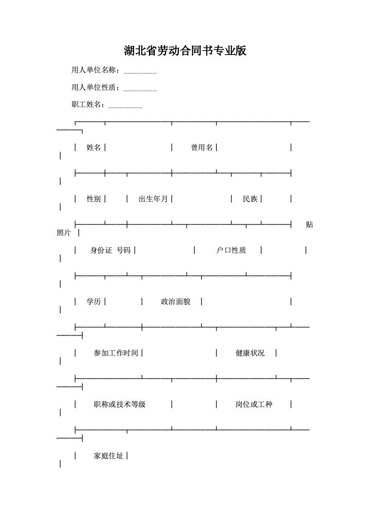 湖北省劳动合同书专业版